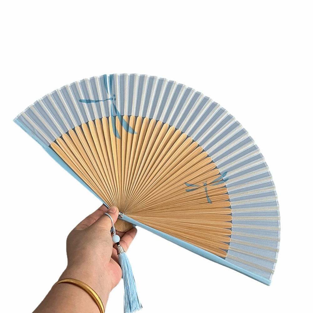 Chinese Style Folding Hand Fan Bamboo Frame Women's Dance Fan Retro Handheld  Fan  Home Use
