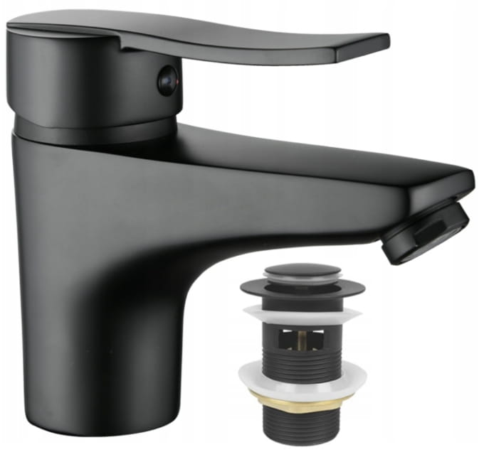 Black single-lever standing washbasin tap with click-clack stopper