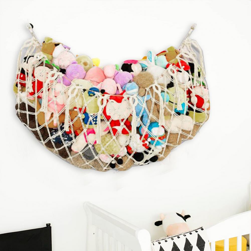 Wall Mounted Stuffed Toy Hammock Net Bag With Tassels Large Capacity Corner Hanging Plush Toy Organizer Easy To Install