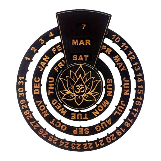 Wooden Perpetual Calendar Manual Rotating Circular Wall Calendar Rustic Perpetual Calendar for Home Bedroom Meditation Room Wall Decor