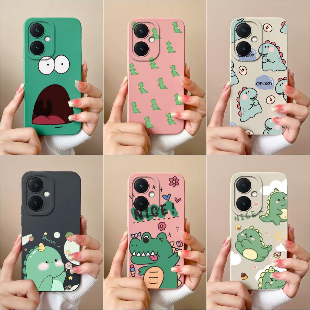 For Vivo X90 Y17S  Y27 V29 Lite Y78+ Y36 Pro Back Covers Cute Dinosaur Cartoon Pattern Shockproof Bumper Liquid Silicone High Quality Coques For Vivo