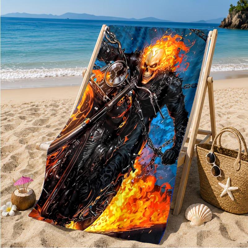 Rider On Fire Beach Towel Microfiber Beach Towel, Lightweight and Quick-Dry, for Summer Travel, Swimming Pool Fan Birthday Gift