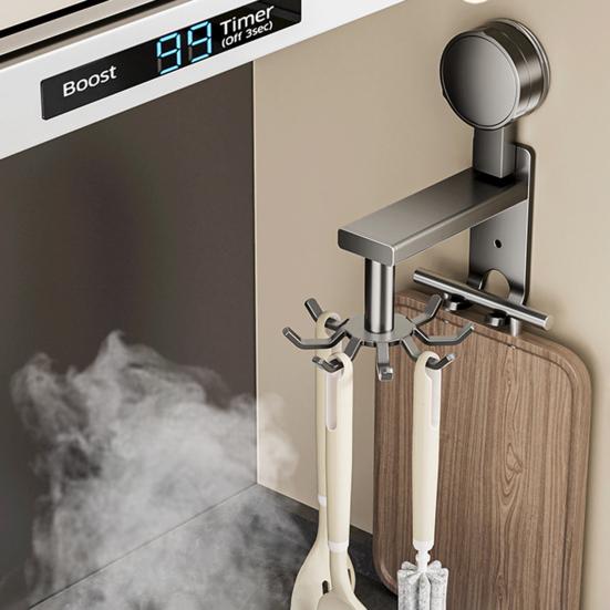 Вращающийся настенный крючок из алюминиевого сплава с присоской, настенный крючок без сверления для хранения кухонных принадлежностей под шкафом