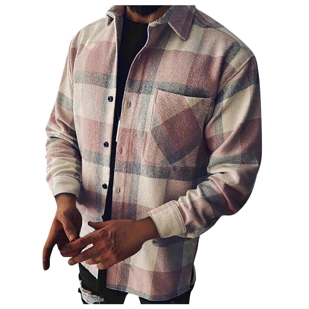 Мужская модная шерстяная куртка с длинным рукавом и пуговицами в клетку с принтом