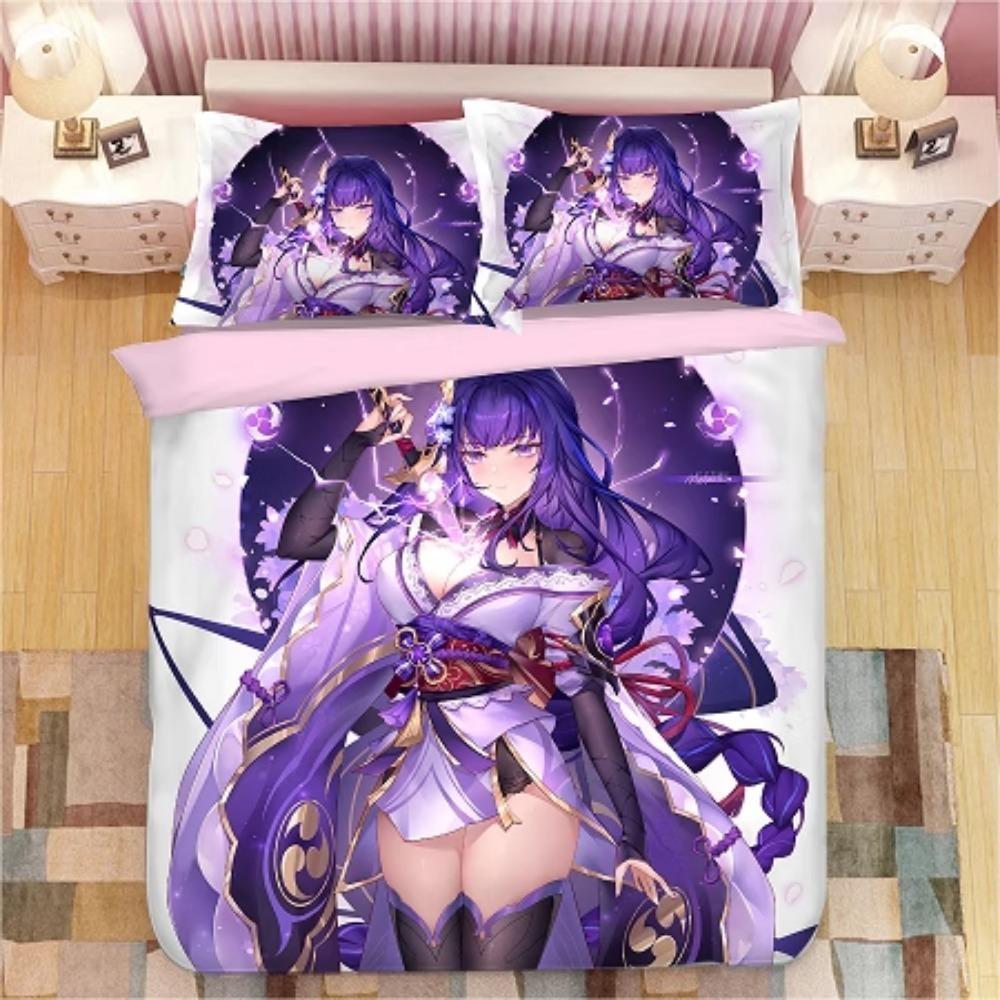 Anime Character Microfibre Bedding Sets for Kids Teens Adults Purple Duvet Cover with Zip Room Decor