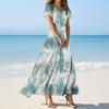 Women's Casual Fashion Print Long Dresses V-Neck Short Sleeve Dresses