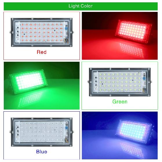 50W LED RGB Flood Light Lamp AC 220V Outdoor Floodlight IP65 Waterproof Reflector Led Spotlight Red Green Blue Garden Lighting