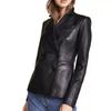 Party Classic Black Button Real Genuine Lambskin Leather Handmade Stylish Women Blazer