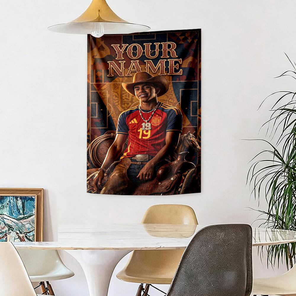 Lamin Yamal Custom Your Name Wall Decor Tapestry Art For Pet Memorial Birthdaywedding Party Backdrop Family Gift