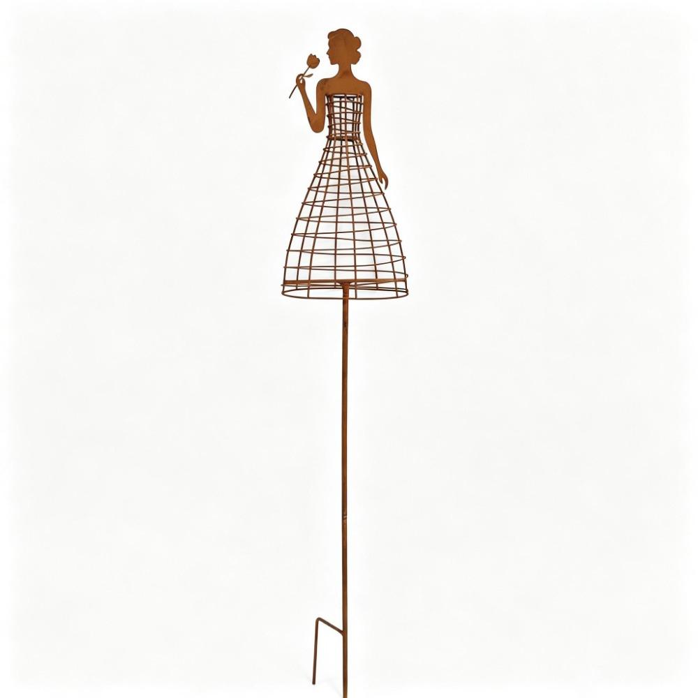 Rustic Metal Dress Lady Shape Plant Trellis Iron Art Flower Climbing Rack Balcony Garden