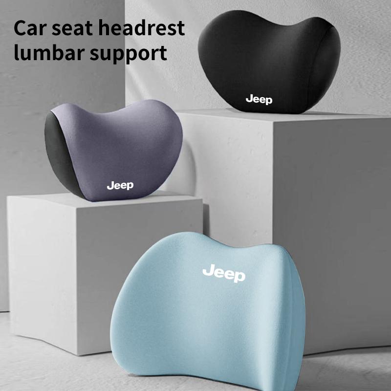FJN1 Car 3D Headrest Lumbar Support Leather Neck Pillow Waist Cushion For Jeep Grand Cherokee Compass Patriot Renegade Wrangler Liber