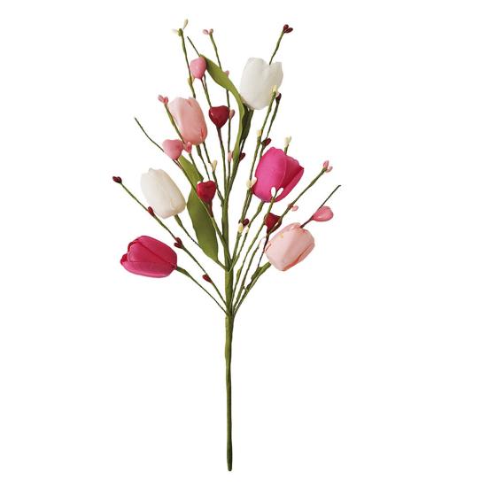 Valentine's Day Artificial Flower Faux Silk Tulip Stem with Pink White Red Heart Berries for Vase Centerpiece Wedding Home Decor