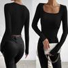 Women's Slim-fit Long-sleeved Top Spring and Autumn Square Collar Fashion T-shirt Solid Color Top