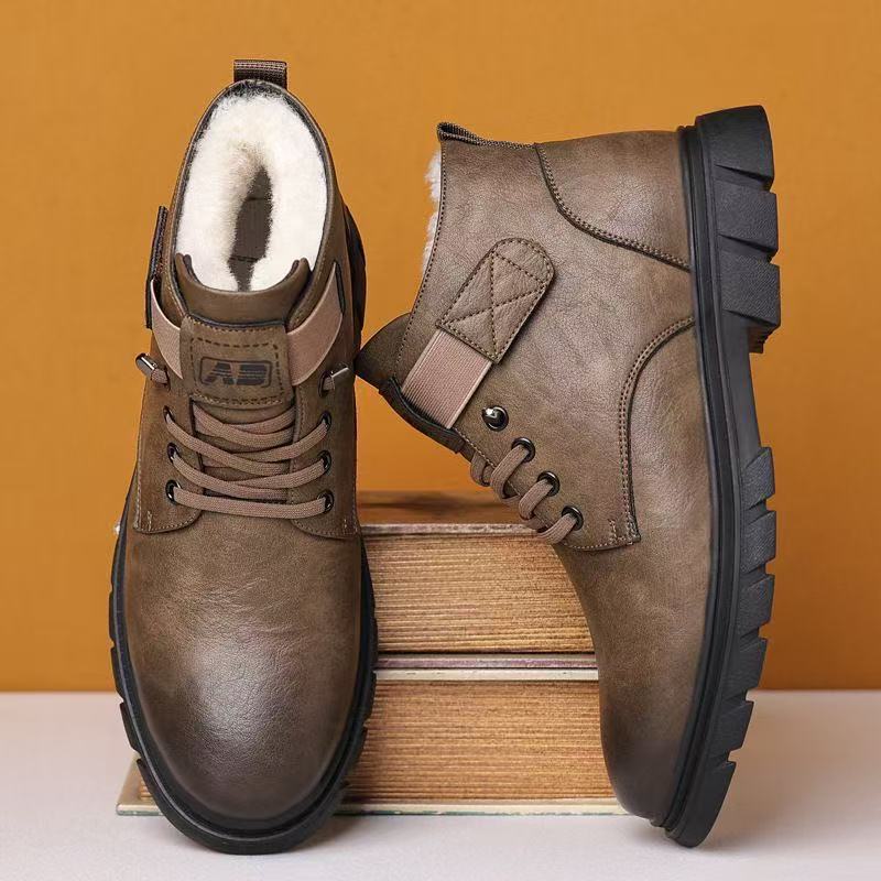 Зимняя мужская обувь флисовые утепленные теплые хлопковые ботинки высокие хлопковые кожаные ботинки для среднего и пожилого возраста уличные зимние ботинки ботинки Мартин мужские
