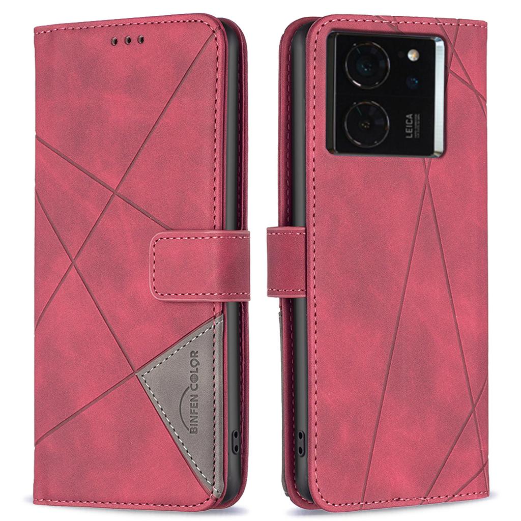 BINFEN COLOR Чехлы для телефона Xiaomi 14T Кошелек Подставка Геометрический тисненый кожаный чехол