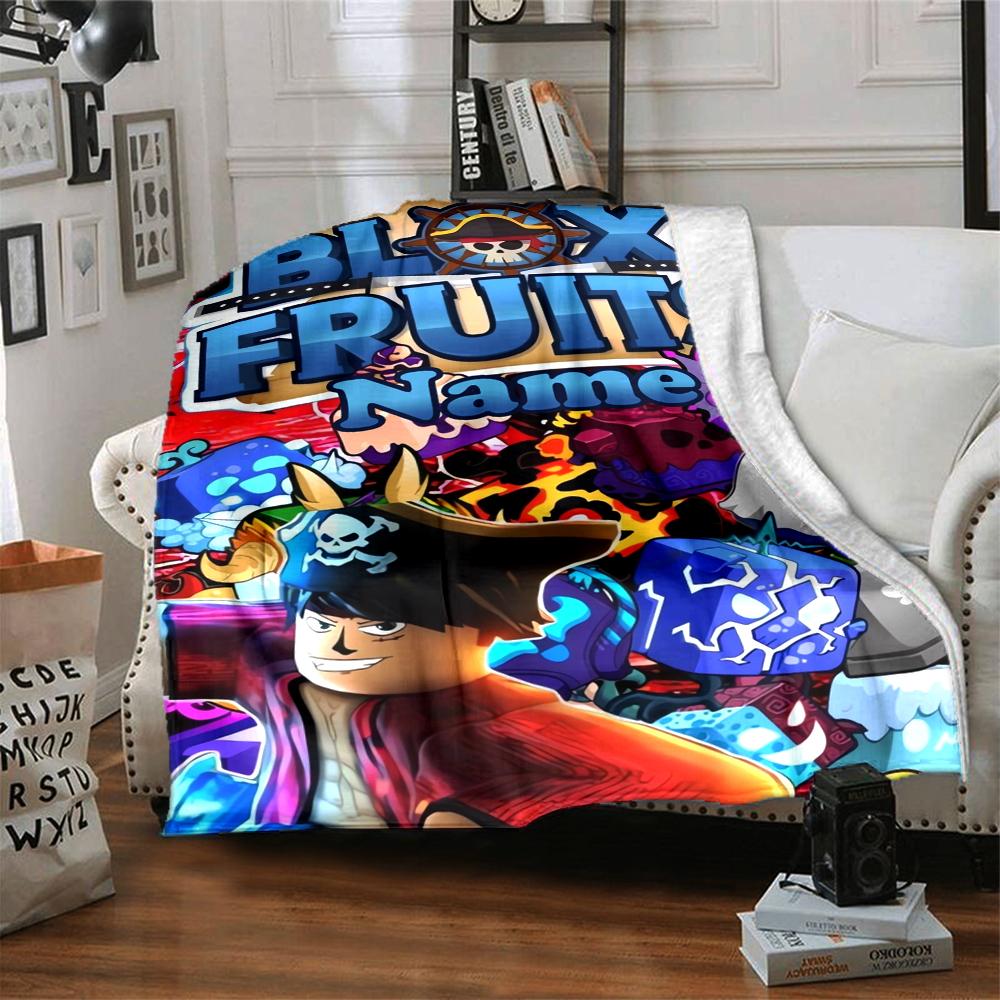 Custom Name Blox Fruits Theme Printed Blanket - Perfect for Couch, Bed, Travel & Outdoor Use | Machine Washable, Cozy & Durable.