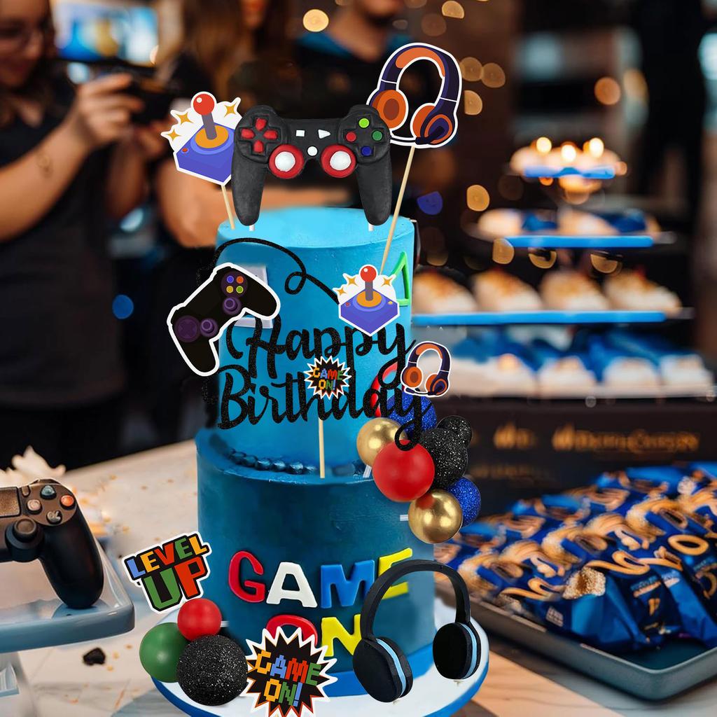 Видеоигры Торт Топперы Видеоигры С Днем Рождения Контроллер Гарнитура Украшения Торта Шар Украшения Торта