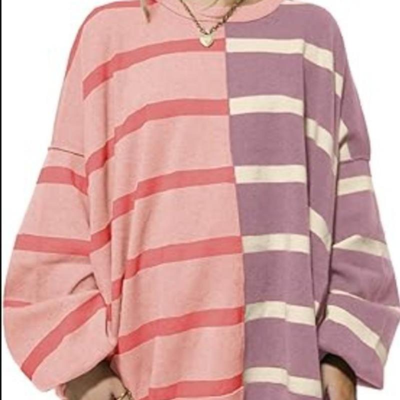 Popular Autumn Winter New Striped Knitted Long-sleeved Sweatshirt for Women