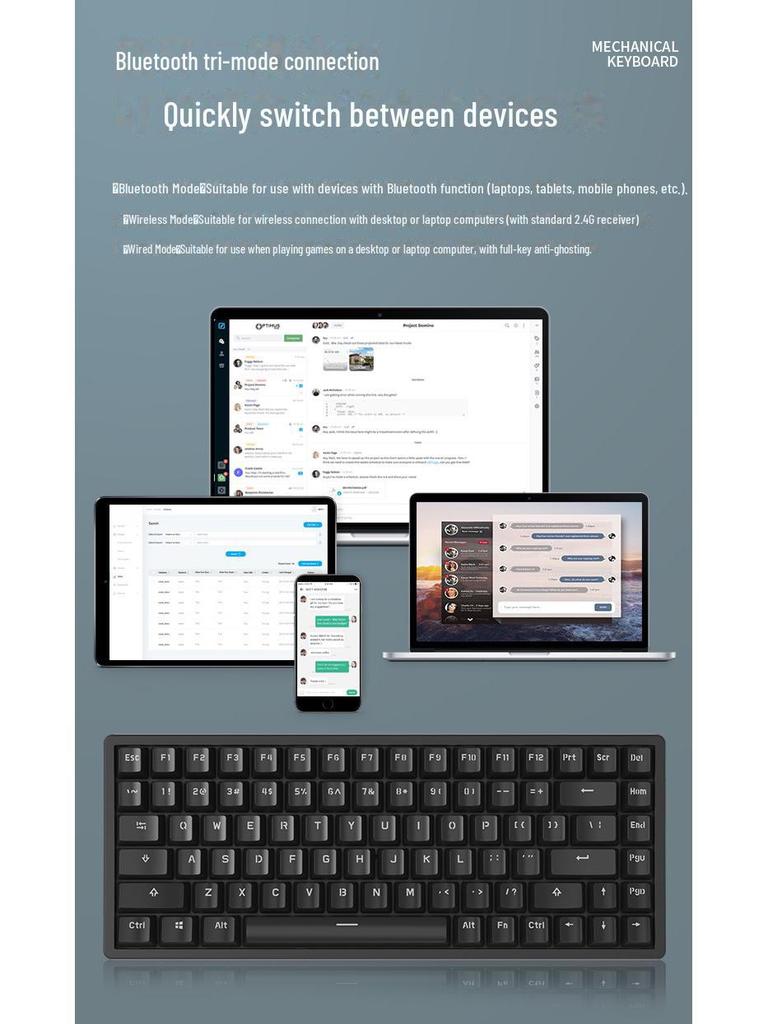 Беспроводная Bluetooth механическая клавиатура DIY Kit, RGB, три режима, 84-108 клавиш