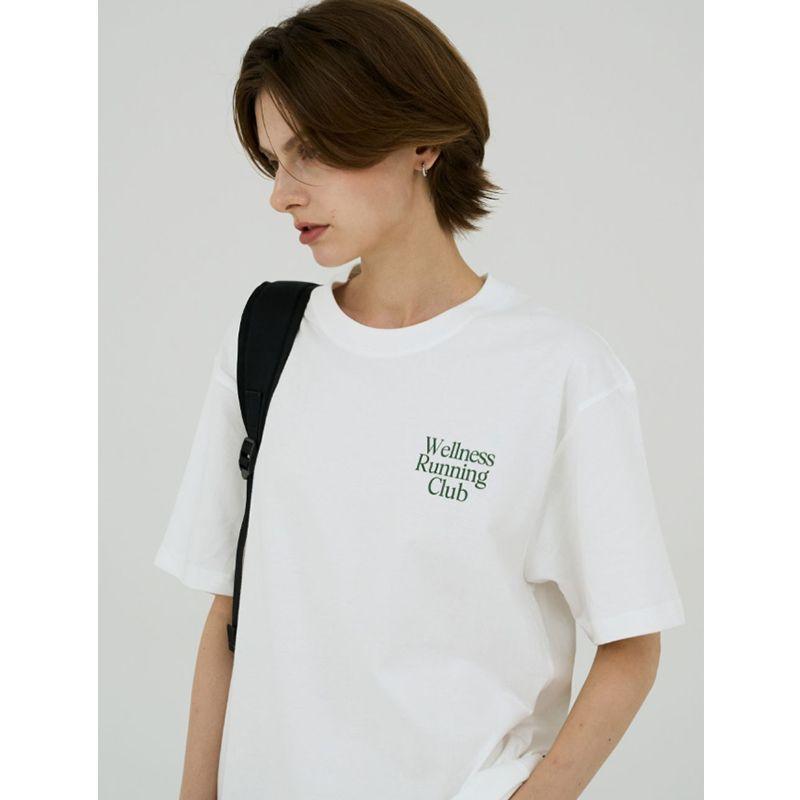 Wellness Running Club American Vintage Simple Letters Print Pure Cotton Short Sleeve T-shirt Women