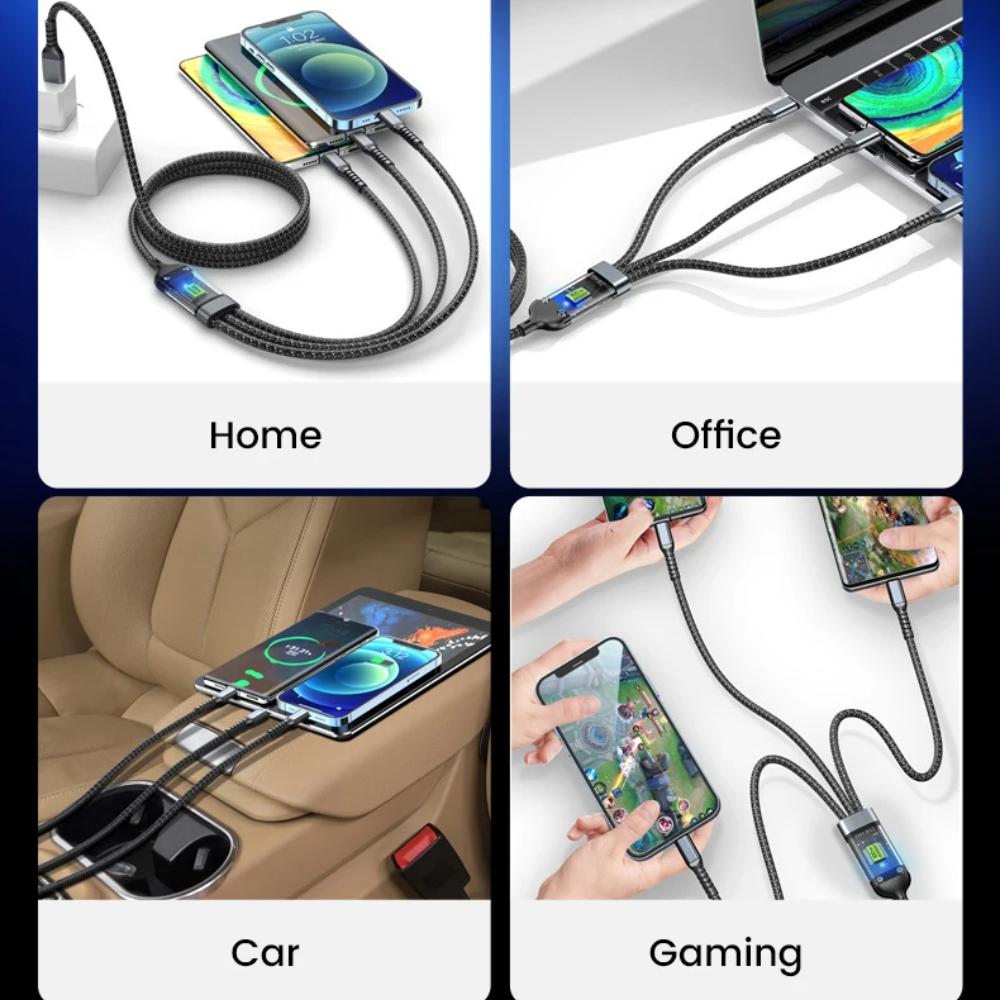 3 в 1 100 Вт прозрачный кабель для быстрой зарядки Type C Usb Micro для iPhone Samsung Huawei Xiaomi Pilot Lamp Charger Usb C