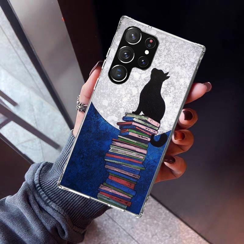 Black Cat Cartoon Cute Phone Case For Samsung Galaxy S23 S24 S25 Edge S26 Ultra S22 + S21 Plus S20 FE Cover Silicone Print Shell