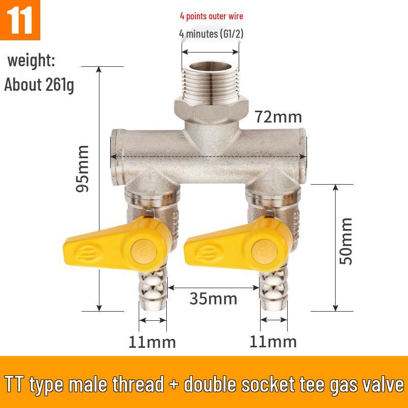 Telu Copper Gas Pipe Tee Valve, Y-Type 4-Point Ball Valve, One-in-Two Natural Gas Switch