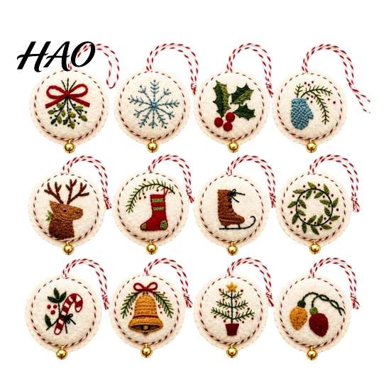 Handmade Christmas Tree Decorations DIY Embroidery Ornament Kit, Hand Sewing Yarn Craft Projects for Adults Felt Hanging Set Tree, Crafts Gift Holiday