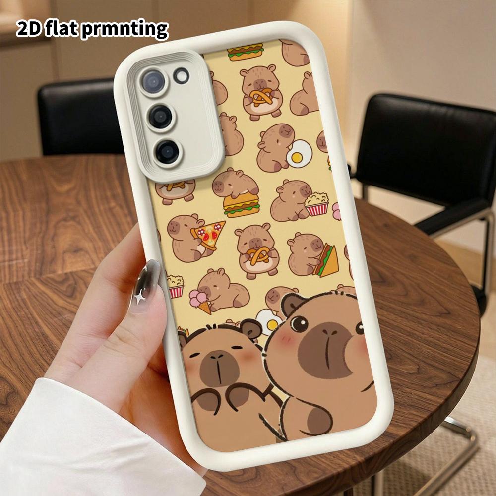 Phone Case: 2D flat Samsung Galaxy A34 A35 M05 M06 S20 S22 S21 FE Plus 5G stepped protective case, full print of capybara with food, Christmas and Hal