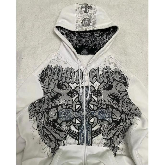 American Y2K New Hip Hop Trend Zipper Hoodie Women Street Casual Loose Joker Vintage Sweatshirt Unisex Fleece Padded Warm Hoodie