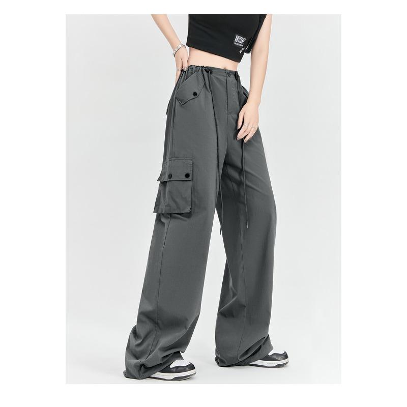 2024 Новые модные женские свободные брюки-карго весна-лето тонкие комбинезоны с карманами высокая талия широкие брюки прямые свободные спортивные брюки элегантные брюки 2391