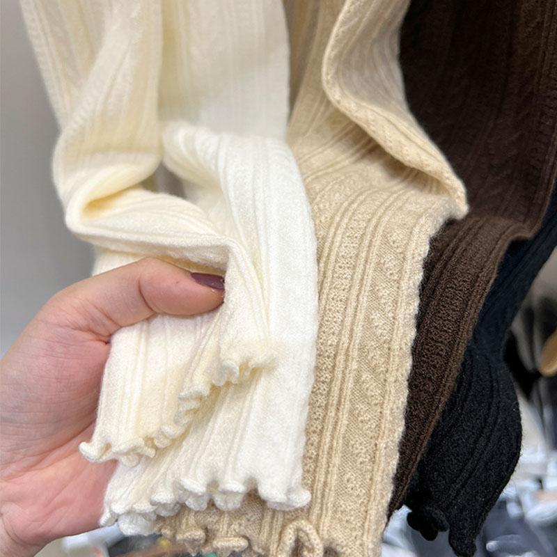 Autumn and Winter Women's Bottoming Shirt Knit Sweater Wooden Ear Edge Soft Half-high Neck Bottoming Shirt Long Sleeve Tops
