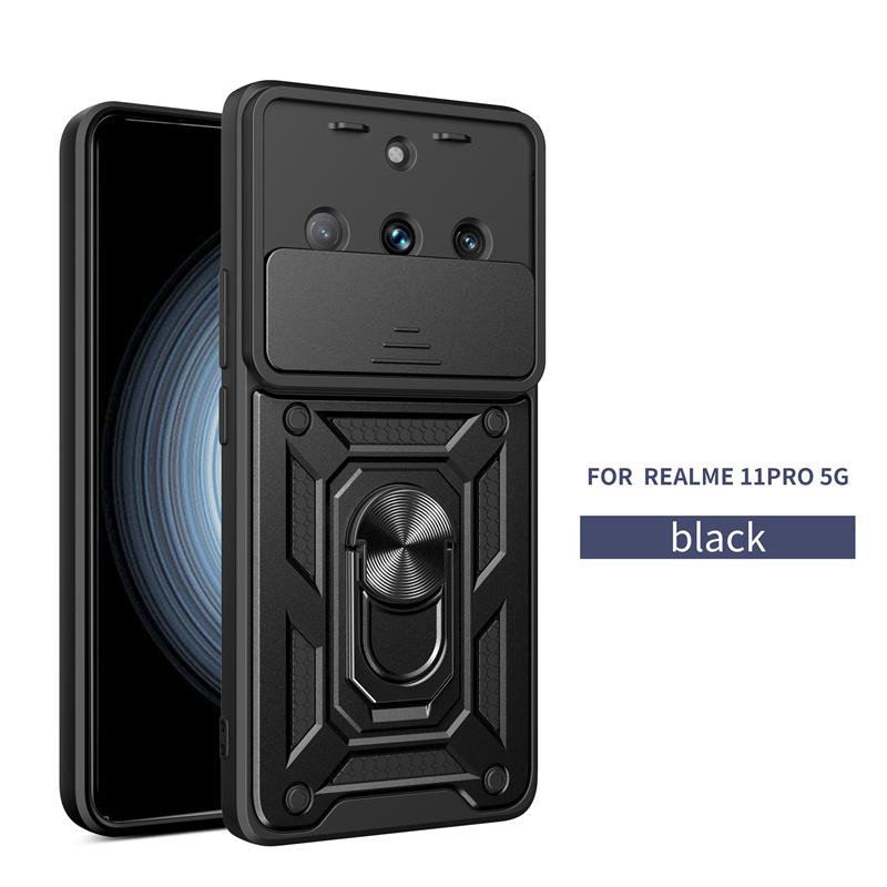 Чехол для Realme 11 Pro 5G с выдвижной защитой камеры, чехол для телефона для Realme 11 11Pro 5G с автомобильным магнитным кольцом-держателем, бронированная задняя крышка
