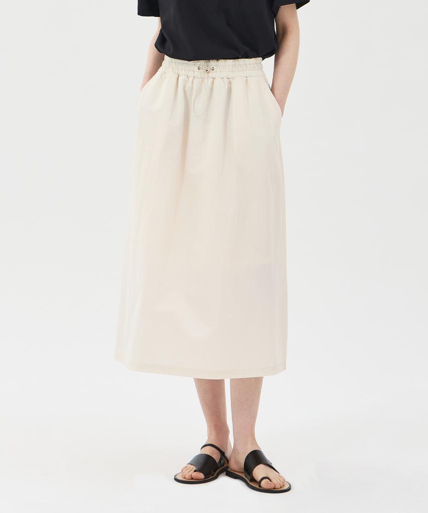 Pin Black Drawstring Elastic Skirt Ivory