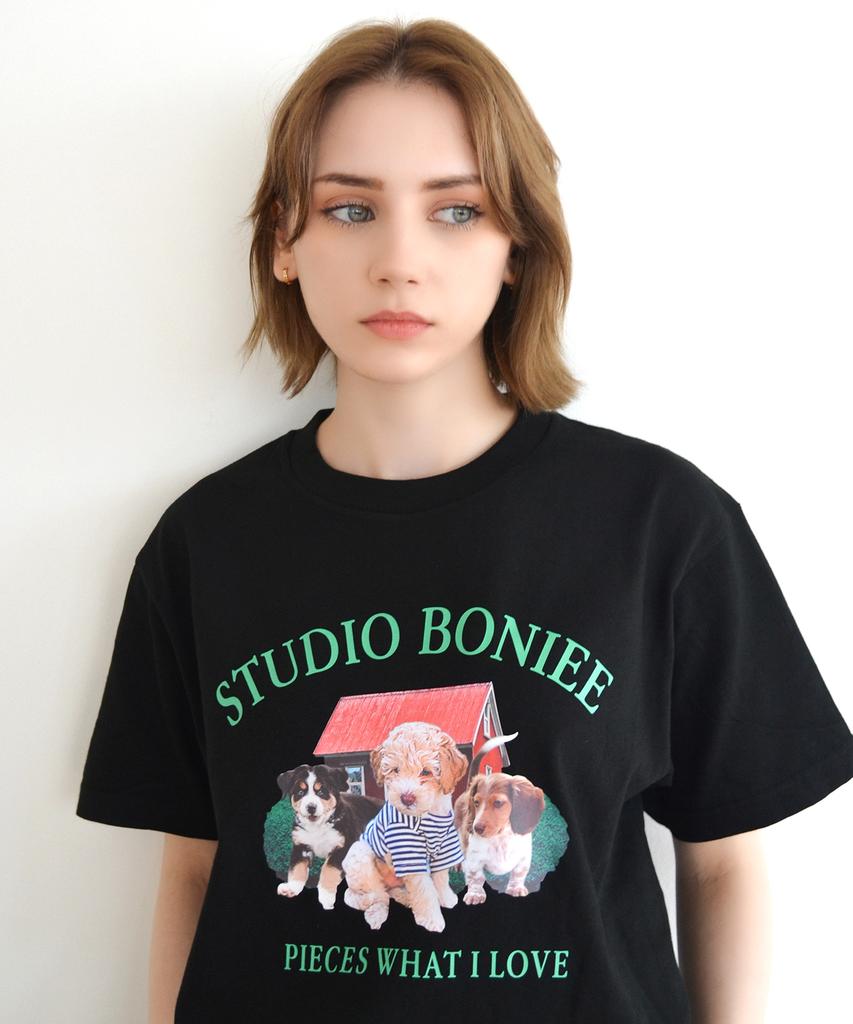 BONIEE Retro Puppy Trio Graphic T-Shirt Black