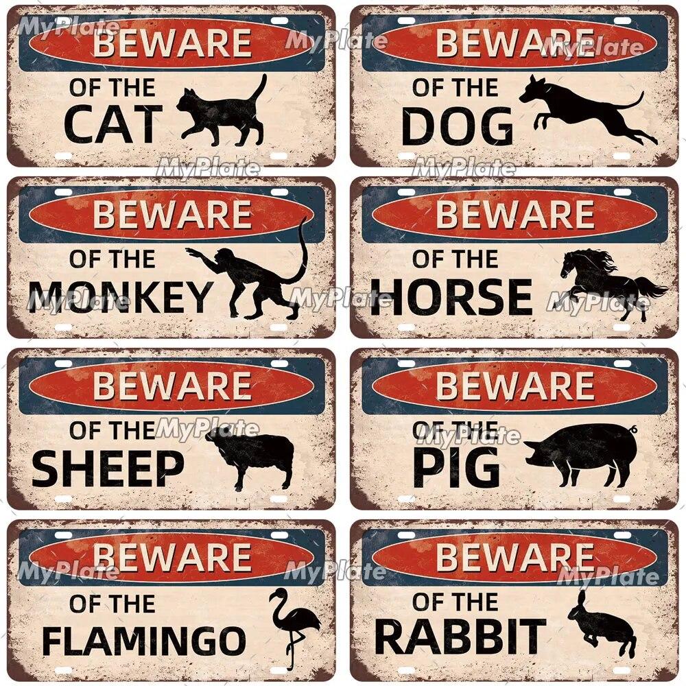 [MyPlate] Ретро Остерегайтесь животных, номерной знак, предупреждающий жестяной знак, металлический знак, табличка, украшение для дома, магазин, бар, паб, плакат, металлическая стена