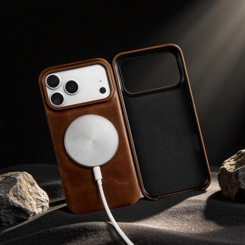 For Magsafe Genuine Leather Case For Iphone 17 16 15 Pro Max 17Pro 16Pro 15Pro Max Back Cover Cases Wireless Magnetic Coque Capa