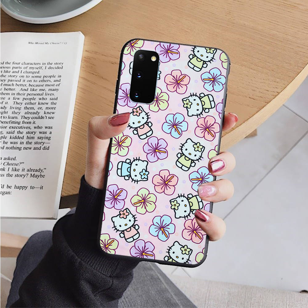 AH33 Милый черный чехол Hello Kitty для Samsung Note 20 Lite S24 Ultra S23 S22 A05 A06 A11 A71 A15 A16 A13 A24 A25 A33 A52 A53 M55 M35 Sofe Cover
