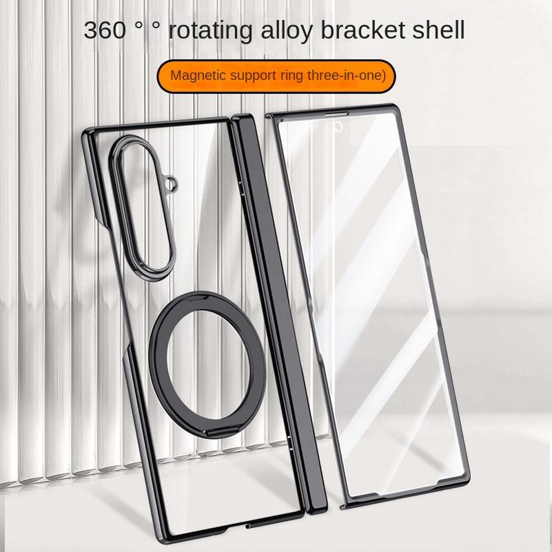 Металлический держатель-кольцо Магнитный чехол Magsafe для Samsung Galaxy Z Fold 7 Пружинный шарнир с защитной крышкой из закаленного стекла