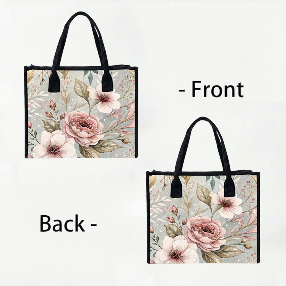 Elegant Floral Pattern Tote Bag Large Capacity Casual Daily Shoulder Handbag for Women Shopping Travel Commute