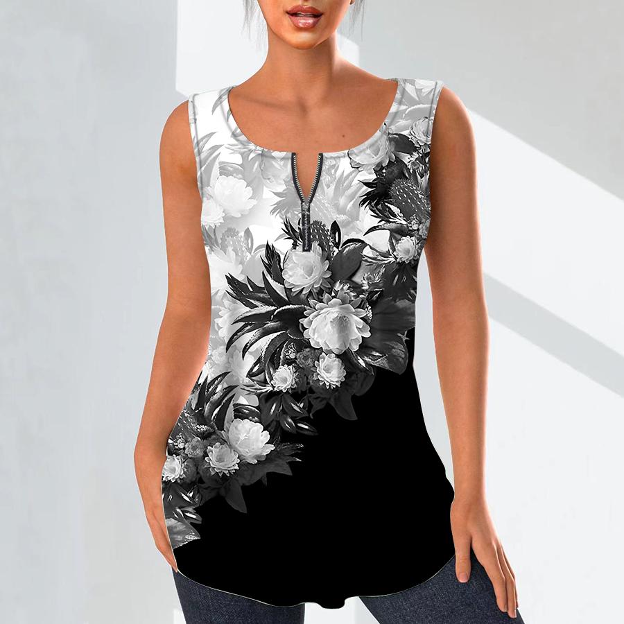 Женские модные рубашки с v-образным вырезом, повседневные топы, футболка, женский жилет с 3D красивым цветочным принтом, блузка без рукавов больших размеров, топы на бретелях