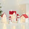 Christmas Themed Ceramic Illuminating Village House Snowman Deer Figurine Decoration For Mantels Shelf Or Window Sill