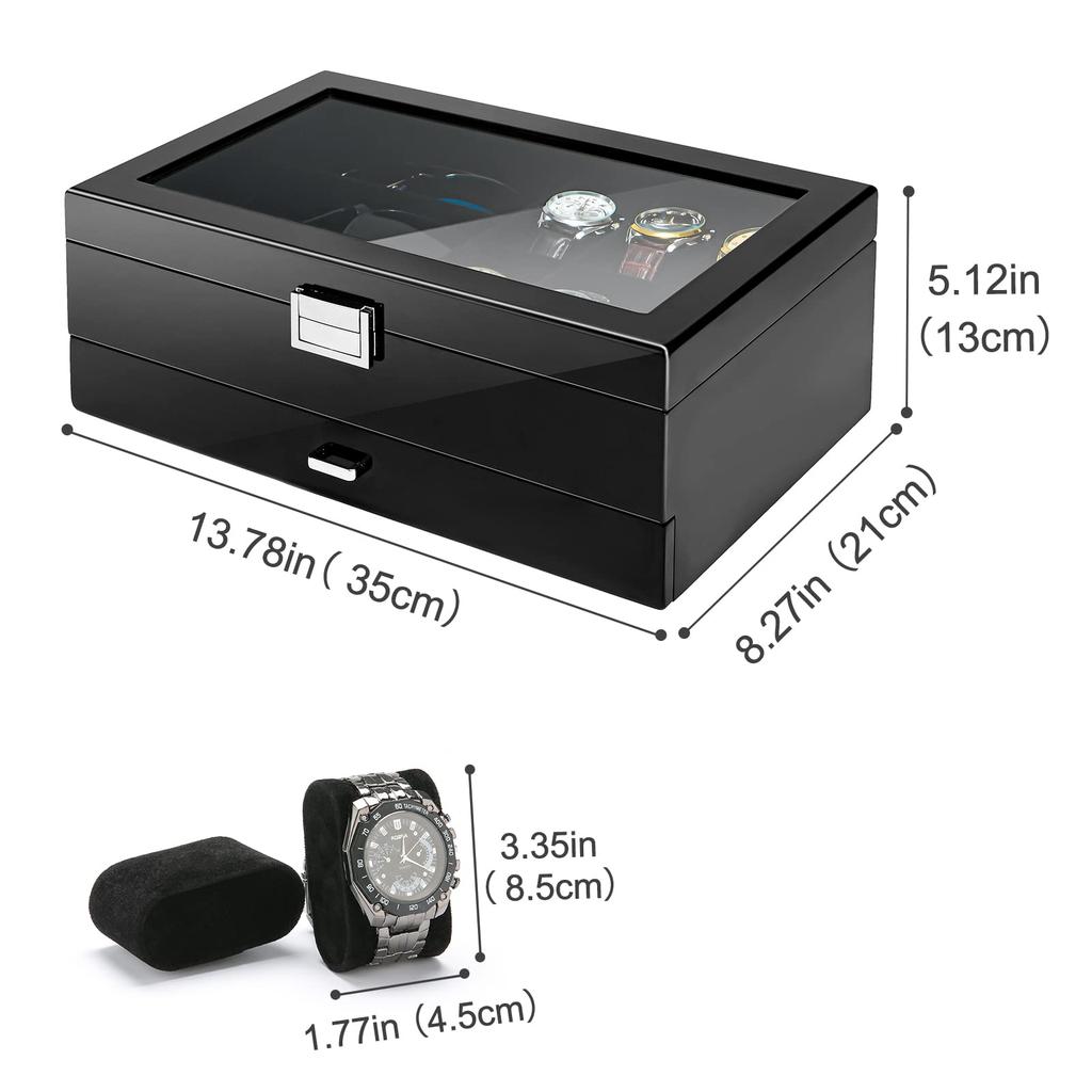 ProCase Роскошная деревянная витрина для ювелирных изделий, часов и солнцезащитных очков с прозрачной стеклянной крышкой и большой вместимостью, идеальный подарок, мужская шкатулка, 2-ярусный ящик,