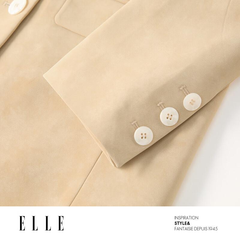 ELLE Women's Suede Retro Wide Shoulder Blazer