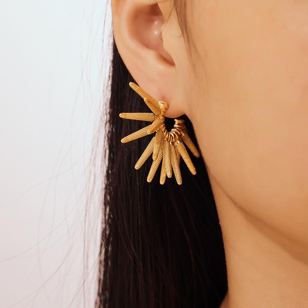 Серьги в стиле ретро с подсолнухами в форме буквы C, нержавеющая сталь с позолотой 18 карат, в европейском/американском стиле панк для женщин