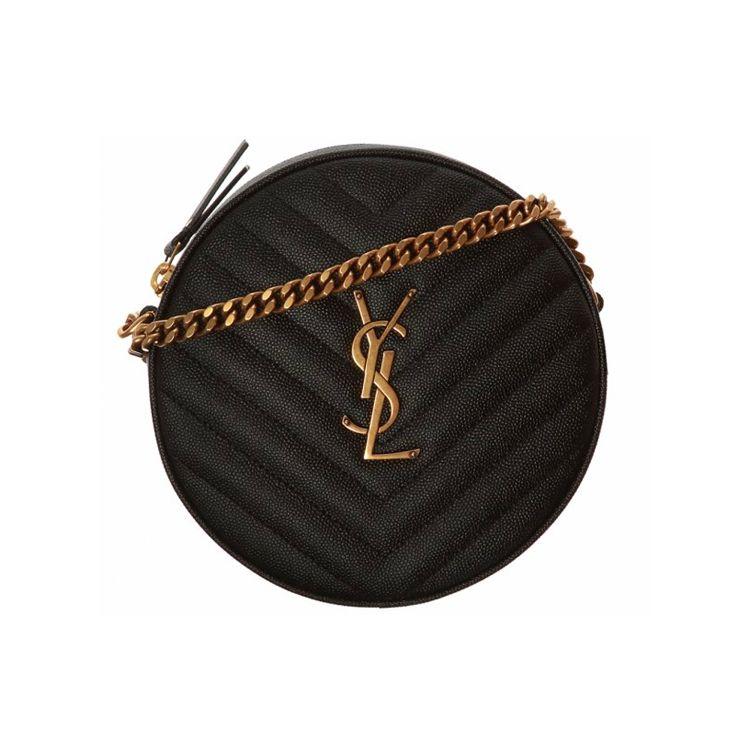 Saint Laurent Ysl Vinyle Gold Logo Chain Quilted Leather Small Round Crossbody Bag Women bags Black 610436-1GF07-1000