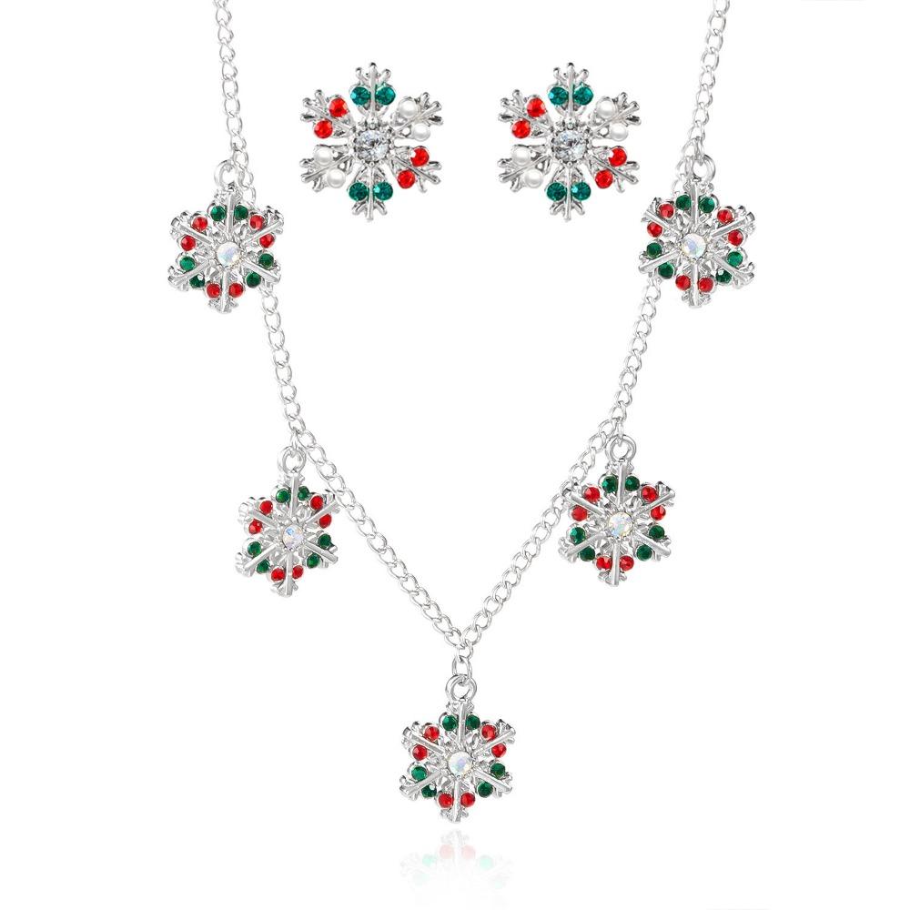 Zinc Zinc Zinc Alloy Christmas Jewelry Set Rhinestone Snowflake Necklace Xmas Dangle Earrings Party