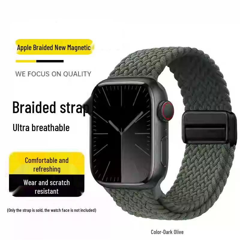 Совместимый эластичный плетеный нейлоновый магнитный ремешок для Apple Watch 4, 5, 6 и iWatch 7, 8, 9