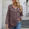 Женская мода V-образный вырез однотонный длинный рукав пуловер длинный рукав топ повседневный свободный топ