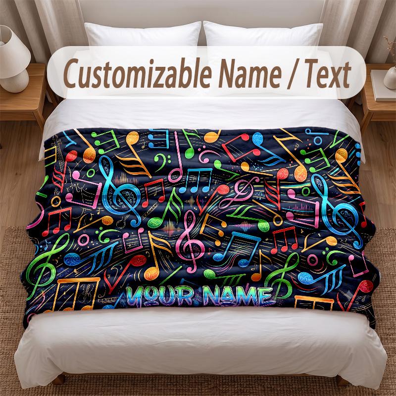 Music General Theme Soft Blanket Personalized Custom Name Text Print Warm Blanket Home Sofa Bedroom Decor